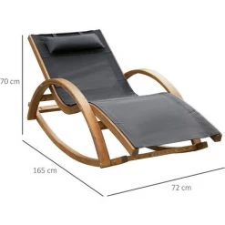 Outsunny Chaise Longue Fauteuil Berçant à Bascule Transat Bain De Soleil Rocking Chair En Bois Charge 120 Kg Gris - Gris -Outsunny Soldes Magasin 50909078 3