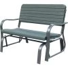 Outsunny Banc à Bascule De Jardin 2 Places - Accoudoirs, Assise, Dossier Ergonomique - Métal époxy HDPE Effet Grain Bois Vert Fougère -Outsunny Soldes Magasin 50909079 1
