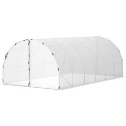 Outsunny Serre De Jardin Tunnel Surface Sol 16 M² Châssis Tubulaire Renforcé 24 Mm Double Porte Avec Poignées Blanc -Outsunny Soldes Magasin 50909082 4