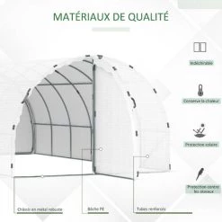 Outsunny Serre De Jardin Tunnel Surface Sol 16 M² Châssis Tubulaire Renforcé 24 Mm Double Porte Avec Poignées Blanc -Outsunny Soldes Magasin 50909082 5