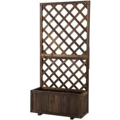 Outsunny Jardinière Avec Treillis - Bac à Fleurs - Jardinière Sur Pied - Dim. 72,5L X 31,5l X 149,5H Cm Inserts D'irrigation Inclus Bois Sapin Traité Carbonisation - Brun