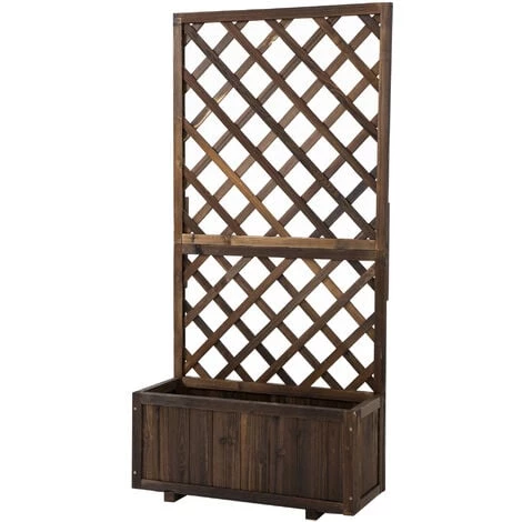 Outsunny Jardinière Avec Treillis - Bac à Fleurs - Jardinière Sur Pied - Dim. 72,5L X 31,5l X 149,5H Cm Inserts D'irrigation Inclus Bois Sapin Traité Carbonisation - Brun 3 Outsunny Jardinière Avec Treillis - Bac à Fleurs - Jardinière Sur Pied - Dim. 72,5L X 31,5l X 149,5H Cm Inserts D'irrigation Inclus Bois Sapin Traité Carbonisation - Brun