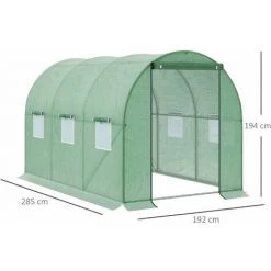 Outsunny Serre De Jardin Tunnel Surface Sol 5,47 M² 2,85L X 1,92l X 1,94H M Châssis Tubulaire Renforcé Porte Zippée 6 Fenêtres Enroulables Vert -Outsunny Soldes Magasin 50909085 3