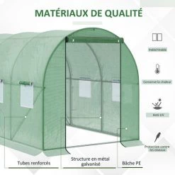 Outsunny Serre De Jardin Tunnel Surface Sol 5,47 M² 2,85L X 1,92l X 1,94H M Châssis Tubulaire Renforcé Porte Zippée 6 Fenêtres Enroulables Vert -Outsunny Soldes Magasin 50909085 4
