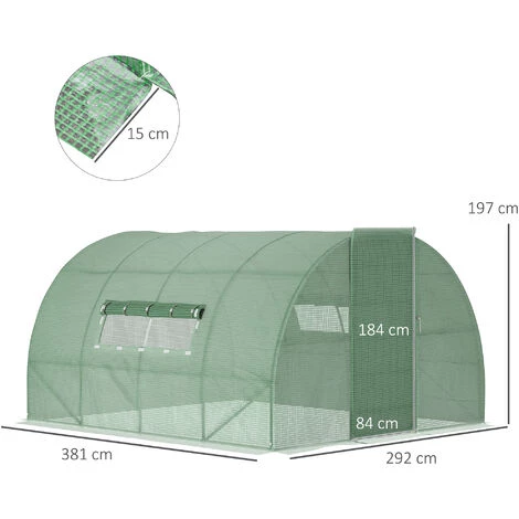 Outsunny Serre De Jardin Tunnel 11 M² Acier Galvanisé Renforcé Diamètre 2,4 Cm + PE Haute Densité Fenêtres Porte Vert 5 Outsunny Serre De Jardin Tunnel 11 M² Acier Galvanisé Renforcé Diamètre 2,4 Cm + PE Haute Densité Fenêtres Porte Vert â Image 3