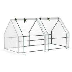 Outsunny Mini Serre De Jardin Serre à Tomates 180L X 90l X 90H Cm Acier PE Haute Densité 140 G/m² Anti-UV 2 Fenêtres Avec Zip Enroulables Blanc - Blanc