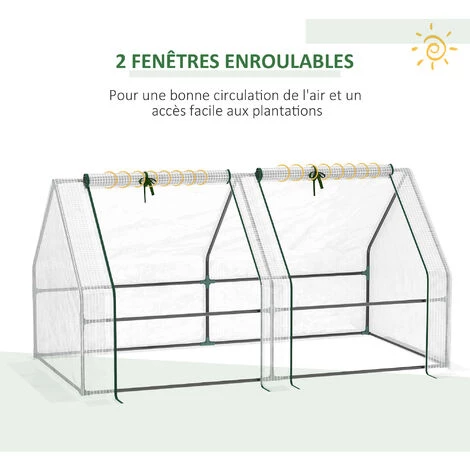 Outsunny Mini Serre De Jardin Serre à Tomates 180L X 90l X 90H Cm Acier PE Haute Densité 140 G/m² Anti-UV 2 Fenêtres Avec Zip Enroulables Blanc - Blanc 7 Outsunny Mini Serre De Jardin Serre à Tomates 180L X 90l X 90H Cm Acier PE Haute Densité 140 G/m² Anti-UV 2 Fenêtres Avec Zip Enroulables Blanc - Blanc – Image 5