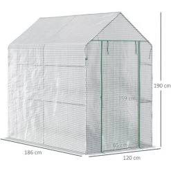 Outsunny Serre De Jardin 2 Tablettes Dim. 1,86L X 1,2l X 1,9H M Porte Déroulante Acier PE Haute Densité 140 G/m² Transparent Blanc -Outsunny Soldes Magasin 50909094 4