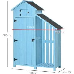Outsunny Armoire Abri De Jardin Remise Pour Outils 3 étagères 2 Portes Loquets + Range-bûches Toit Pente Bitumé Bois Sapin Traité Bleu -Outsunny Soldes Magasin 50909095 3