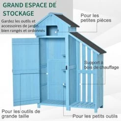 Outsunny Armoire Abri De Jardin Remise Pour Outils 3 étagères 2 Portes Loquets + Range-bûches Toit Pente Bitumé Bois Sapin Traité Bleu -Outsunny Soldes Magasin 50909095 5