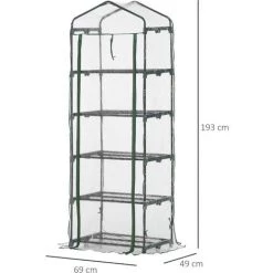 Outsunny Serre De Jardin Balcon étagère Serre 5 Niveaux 0,69L X 0,49l X 1,93H M Acier Galvanisé Bâche Amovible PVC Vert - Vert -Outsunny Soldes Magasin 50909096 3