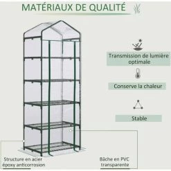 Outsunny Serre De Jardin Balcon étagère Serre 5 Niveaux 0,69L X 0,49l X 1,93H M Acier Galvanisé Bâche Amovible PVC Vert - Vert -Outsunny Soldes Magasin 50909096 5