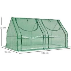 Outsunny Mini Serre De Jardin Serre à Tomates Double Bâche 180L X 90l X 90H Cm Acier PE PVC 2 Fenêtres Avec Zip Enroulables Vert -Outsunny Soldes Magasin 50909098 3