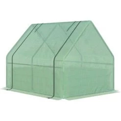 Outsunny Mini Serre De Jardin Serre à Tomates Avec Carré Potager - Acier Thermo-laqué, Tôle D'acier Ondulée, PE Haute Densité Anti-UV - Fenêtre Zippée Enroulable Vert - Vert