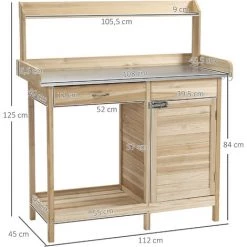 Outsunny Table De Rempotage Jardinage - 2 étagères, Tiroir, Placard, Plateau Tôle Acier Galvanisé Avec Rebord, 3 Crochets - Bois Sapin Pré-huilé - Beige 9 Outsunny Table De Rempotage Jardinage - 2 étagères, Tiroir, Placard, Plateau Tôle Acier Galvanisé Avec Rebord, 3 Crochets - Bois Sapin Pré-huilé - Beige -Outsunny Soldes Magasin 50909107 3