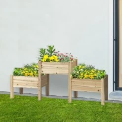 Outsunny Jardinière Sur Pieds Carré Potager 2 étages Dim. 184L X 45l X 80H Cm Inserts D'irrigation Bois Sapin Pré-huilé - Beige -Outsunny Soldes Magasin 50909108 2