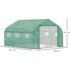 Outsunny Serre Tunnel De Jardin Grande Taille Dim. 3,47L X 3l X 2H M - 6 Fenêtres Et Porte Zippée Enroulable - Acier Galvanisé PE Haute Densité Vert - Vert -Outsunny Soldes Magasin 50909110 3