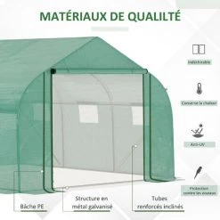 Outsunny Serre Tunnel De Jardin Grande Taille Dim. 3,47L X 3l X 2H M - 6 Fenêtres Et Porte Zippée Enroulable - Acier Galvanisé PE Haute Densité Vert - Vert -Outsunny Soldes Magasin 50909110 5