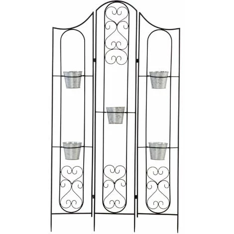 Outsunny Étagère De Pots De Fleurs Plantes En Métal Style Fer Forgé - Support De Plantes Pliable Métal à Planter - 5 Pots Fleurs Inclus - Noir 3 Outsunny Étagère De Pots De Fleurs Plantes En Métal Style Fer Forgé - Support De Plantes Pliable Métal à Planter - 5 Pots Fleurs Inclus - Noir