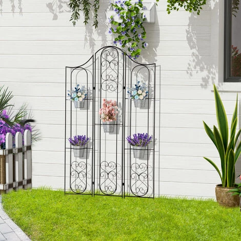 Outsunny Étagère De Pots De Fleurs Plantes En Métal Style Fer Forgé - Support De Plantes Pliable Métal à Planter - 5 Pots Fleurs Inclus - Noir 4 Outsunny Étagère De Pots De Fleurs Plantes En Métal Style Fer Forgé - Support De Plantes Pliable Métal à Planter - 5 Pots Fleurs Inclus - Noir – Image 2