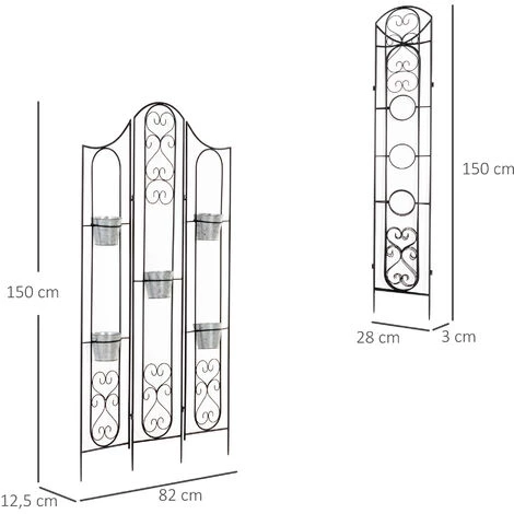 Outsunny Étagère De Pots De Fleurs Plantes En Métal Style Fer Forgé - Support De Plantes Pliable Métal à Planter - 5 Pots Fleurs Inclus - Noir 5 Outsunny Étagère De Pots De Fleurs Plantes En Métal Style Fer Forgé - Support De Plantes Pliable Métal à Planter - 5 Pots Fleurs Inclus - Noir – Image 3