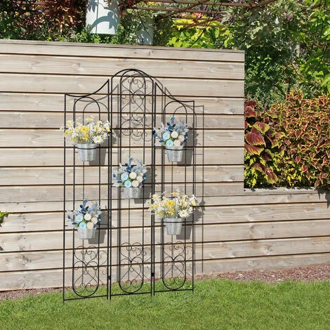 Outsunny Étagère De Pots De Fleurs Plantes En Métal Style Fer Forgé - Support De Plantes Pliable Métal à Planter - 5 Pots Fleurs Inclus - Noir 6 Outsunny Étagère De Pots De Fleurs Plantes En Métal Style Fer Forgé - Support De Plantes Pliable Métal à Planter - 5 Pots Fleurs Inclus - Noir – Image 4
