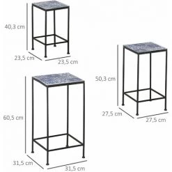 Outsunny Support Pots De Fleurs 3 Pièces - Lot De 3 étagères à Fleurs - Portes Plantes Empilables - Métal époxy Plateaux Carreaux Céramique Bleu -Outsunny Soldes Magasin 50909112 3