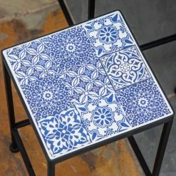 Outsunny Support Pots De Fleurs 3 Pièces - Lot De 3 étagères à Fleurs - Portes Plantes Empilables - Métal époxy Plateaux Carreaux Céramique Bleu -Outsunny Soldes Magasin 50909112 4