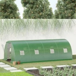 Outsunny Serre De Jardin Tunnel 18 M² Dim. 6L X 3l X 2H M - 8 Fenêtres, Porte Zippée Enroulable - Châssis Tubulaire Acier Galvanisé, Bâche PE Haute Densité Vert - Vert -Outsunny Soldes Magasin 50909122 2