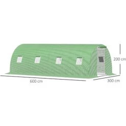Outsunny Serre De Jardin Tunnel 18 M² Dim. 6L X 3l X 2H M - 8 Fenêtres, Porte Zippée Enroulable - Châssis Tubulaire Acier Galvanisé, Bâche PE Haute Densité Vert - Vert -Outsunny Soldes Magasin 50909122 3