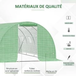 Outsunny Serre De Jardin Tunnel 18 M² Dim. 6L X 3l X 2H M - 8 Fenêtres, Porte Zippée Enroulable - Châssis Tubulaire Acier Galvanisé, Bâche PE Haute Densité Vert - Vert -Outsunny Soldes Magasin 50909122 4