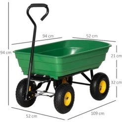 Outsunny Chariot De Jardin à Main Benne Basculante 75° 75L Charge Max. 200 Kg 4 Roues Pneumatiques Acier PP Jaune Vert - Vert -Outsunny Soldes Magasin 50909130 3