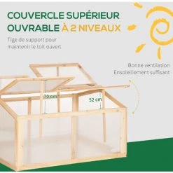 Outsunny Mini Serre De Jardin Serre à Tomates Dim. 102L X 71l X 53H Cm Double Toit Ouvrable 2 Niveaux Panneaux Polycarbonate Bois Sapin Pré-huilé - Beige -Outsunny Soldes Magasin 50909131 4