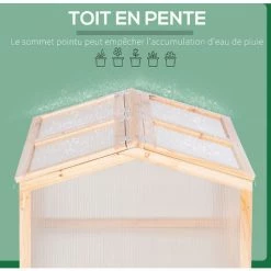 Outsunny Mini Serre De Jardin Serre à Tomates Dim. 102L X 71l X 53H Cm Double Toit Ouvrable 2 Niveaux Panneaux Polycarbonate Bois Sapin Pré-huilé - Beige -Outsunny Soldes Magasin 50909131 5