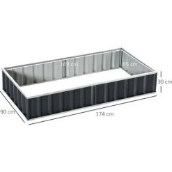 Outsunny Carré Potager De Jardin Dim. 174L X 90l X 30H Cm - Modulable, Montage Sans Outils, Gants Fournis - Tôle D'acier Ondulée Anthracite - Gris -Outsunny Soldes Magasin 50909139 3