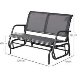 Outsunny Banc à Bascule De Jardin 2 Places Design Contemporain Grand Confort Accoudoirs Assise, Dossier Ergonomique Acier Textilène Gris -Outsunny Soldes Magasin 50909154 3