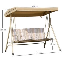 Outsunny Balancelle De Jardin 3 Places Grand Confort Toit Inclinaison Réglable épais Coussins Amovibles Polyester Acier époxy Beige -Outsunny Soldes Magasin 50909155 3