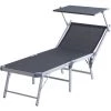 Outsunny Transat Bain De Soleil Pliable Grand Confort Dossier Et Pare-soleil Réglable Alu. Textilène Gris -Outsunny Soldes Magasin 50909159 1
