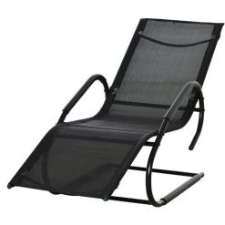 Outsunny Chaise Longue Transat Design - Assise, Dossier Ergonomique, Accoudoirs - Métal époxy Textilène Noir