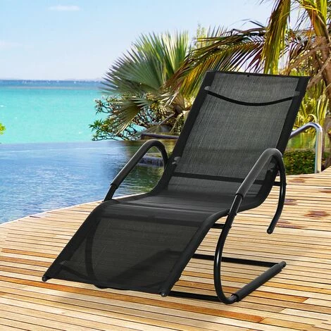 Outsunny Chaise Longue Transat Design - Assise, Dossier Ergonomique, Accoudoirs - Métal époxy Textilène Noir 4 Outsunny Chaise Longue Transat Design - Assise, Dossier Ergonomique, Accoudoirs - Métal époxy Textilène Noir – Image 2