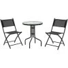 Outsunny Salon De Jardin Bistro 2 Chaises Pliables - Table Ronde Dim. Ø60 X 70H Cm - Plateau Verre Trempé Métal époxy Textilène Noir -Outsunny Soldes Magasin 50909165 1