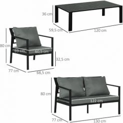 Outsunny Ensemble Salon De Jardin Style Yachting Design Contemporain 4 Places 4 Pièces Avec Coussins Déhoussables Polyester Alu. Gris -Outsunny Soldes Magasin 50909166 3