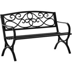Outsunny Banc De Jardin 2 Places Style Néo-rétro Fer Forgé Dim. 128L X 58l X 85H Cm Acier époxy Fonte Noir - Noir