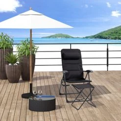 Outsunny Chaise Longue Et Repose-pied Pliables - Dossier Réglable Multi-positions - Tétière, Poche Rangement, Poignée - Acier époxy Polyester Noir -Outsunny Soldes Magasin 50909168 2