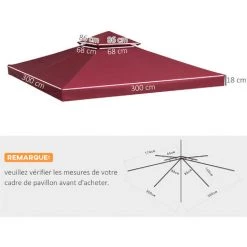 Outsunny Toile De Rechange Pour Pavillon Tonnelle Tente 3 X 3 M Polyester Haute Densité 180 G/m² Bordeaux - Rouge -Outsunny Soldes Magasin 50909175 3