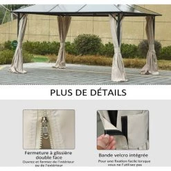 Outsunny Parois Latérales De Rechange Barnum Tonnelle 3 X 4 M - 2 Systèmes D'attache Boucles Ou Crochets - Bâches De Rechange Zippées, Avec Velcro D'attache - Polyester Beige -Outsunny Soldes Magasin 50909176 5