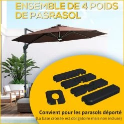 Outsunny Lot De 4 Poids De Lestage Avec Poignées - Compatibilité Parasols Déportés Piètement Croix - HDPE Texturé Noir - Noir -Outsunny Soldes Magasin 50909181 5