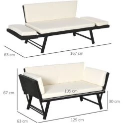 Outsunny Canapé Lit De Jardin Extensible 3 Places Grand Confort 4 Coussins écru Inclus Résine Tressée Imitation Rotin Noir - Noir 9 Outsunny Canapé Lit De Jardin Extensible 3 Places Grand Confort 4 Coussins écru Inclus Résine Tressée Imitation Rotin Noir - Noir -Outsunny Soldes Magasin 50909187 3