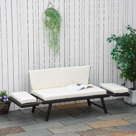 Outsunny Canapé Lit De Jardin Extensible 3 Places Grand Confort 4 Coussins écru Inclus Résine Tressée Imitation Rotin Noir - Noir 6 Outsunny Canapé Lit De Jardin Extensible 3 Places Grand Confort 4 Coussins écru Inclus Résine Tressée Imitation Rotin Noir - Noir – Image 4