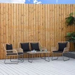 Outsunny Salon De Jardin 4 Places 4 Pièces Style Exotique Métal époxy Résine Imitation Bambou Coussins Grand Confort Inclus Polyester Noir - Noir -Outsunny Soldes Magasin 50909188 4